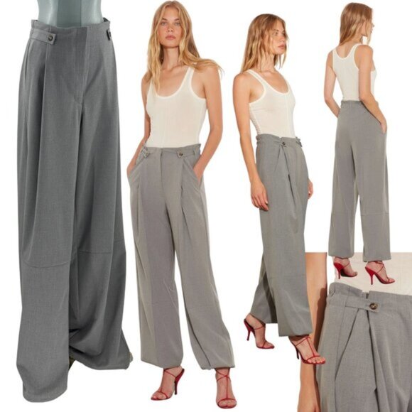 🆕 RAT & BOA 🧿 NWT Simona Pleated Trouser Adjustable Drawstring Grey - Sz L